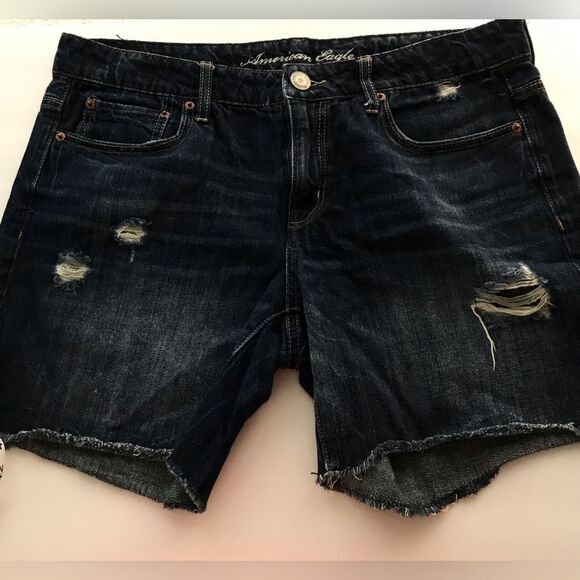 American Eagle Distressed Denim Cutoff Shorts 100% Cotton Mid Blue size 10 - Picture 1 of 5